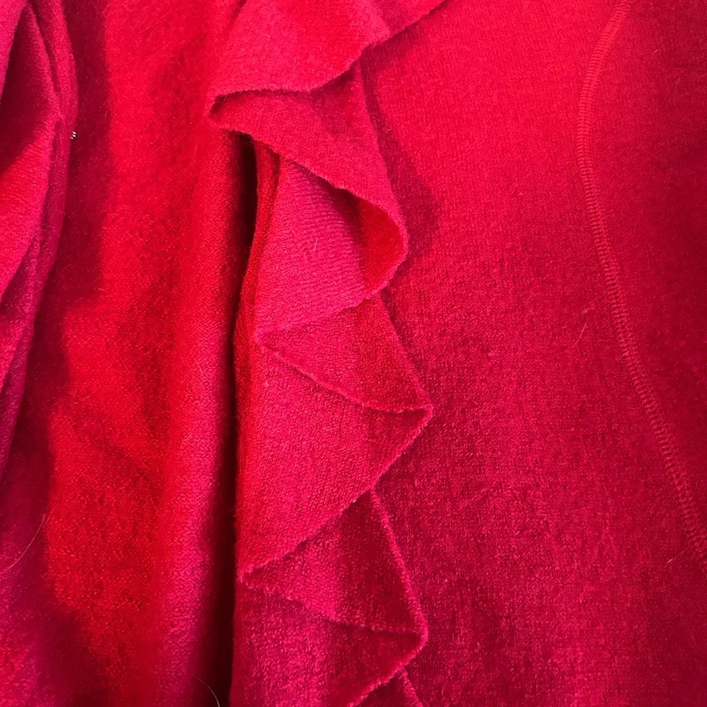 Charter Club Boiled Wool Red Ruffle Front Open Cardigan Sweater
